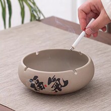 创意粗陶防风烟灰缸陶瓷家用客厅复古办公室个性中式潮流大号烟缸