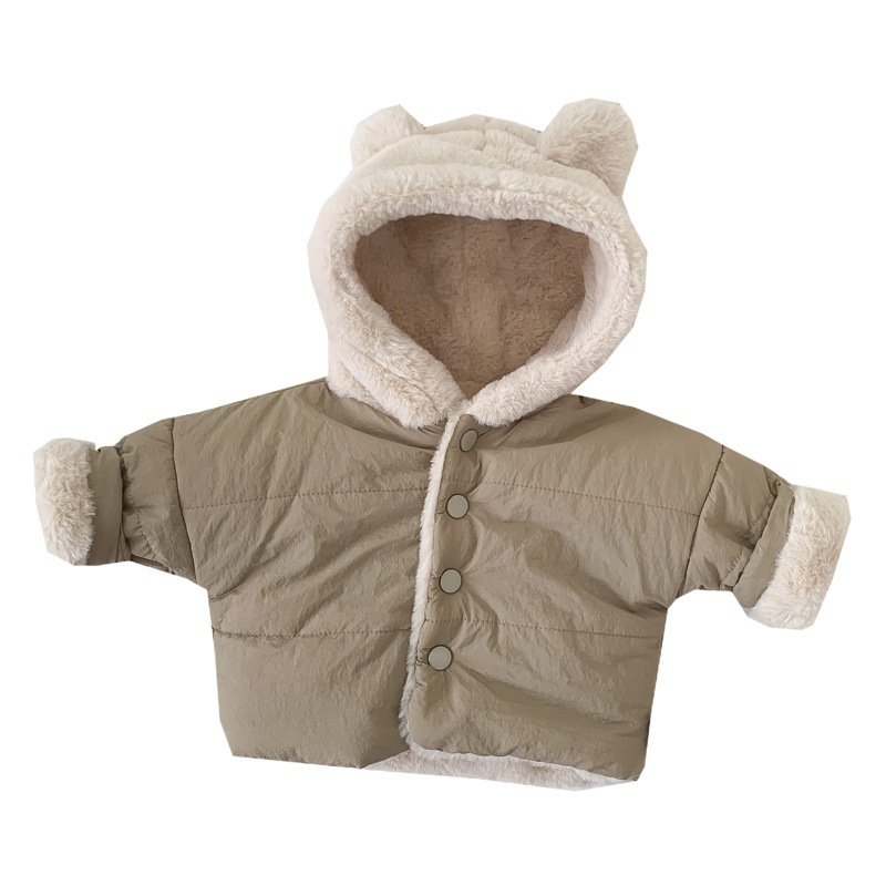 Estilo coreano ropa para niños y niñas neutral engrosada color sólido superior caliente con capucha versátil casual moda oso abrigo de invierno