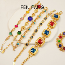 西洋重工中古手链经典彩色珐琅滴釉金属手镯长条镶钻高级百搭手链
