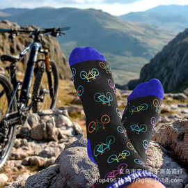 跨境亚马逊I'D RATHER BE BIKING骑行英文字母图案自行车礼物袜子