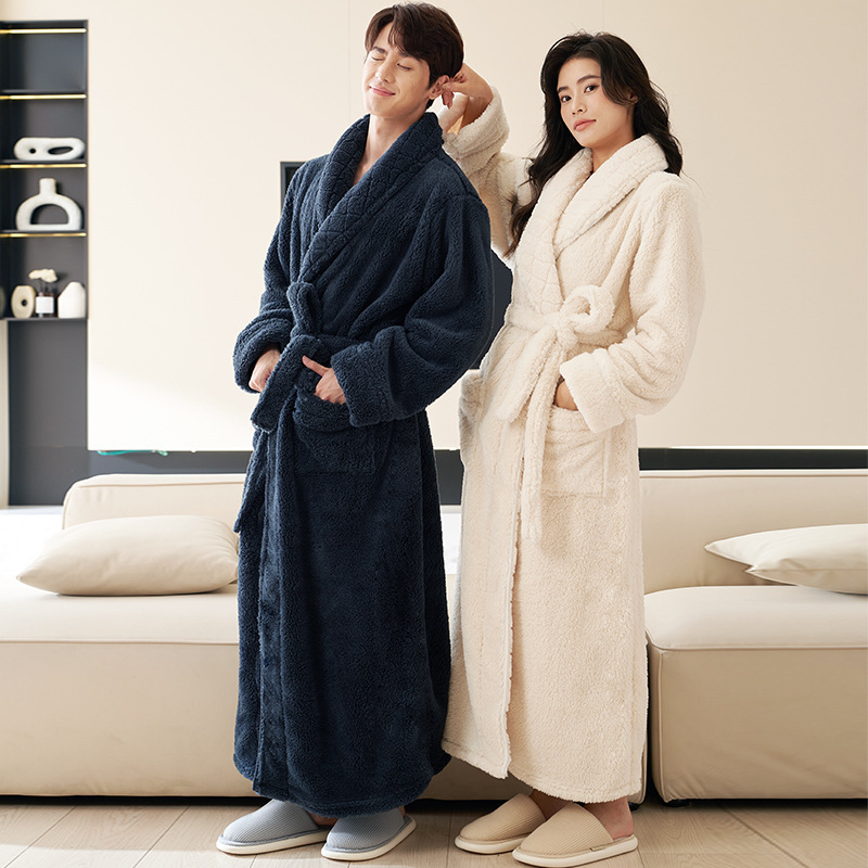 Couple Pajamas, Men's Pajamas, Thickeneded and Velvet Long Ankle-Length Coral Velvet Bathrobes, Women's Winter Warm Home Clothes