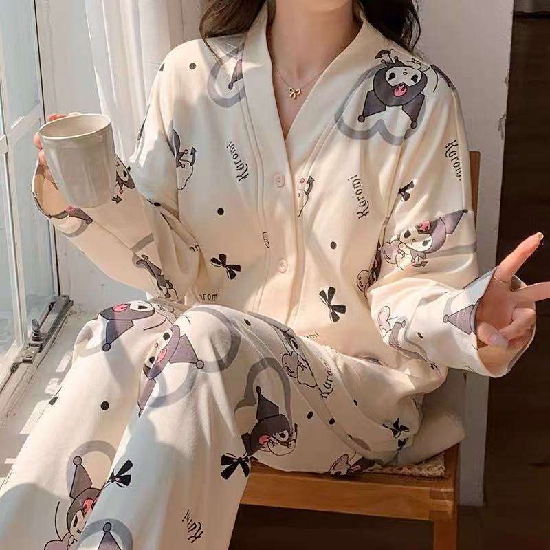 2025 pijama de perro de jade Gui primavera y otoño para mujeres manga larga dibujos animados adorables estudiantes adolescentes gran tamaño gordo mm ropa de hogar