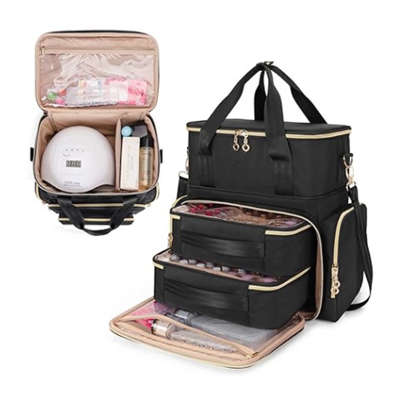 Amazon transfronterizo explosivo almacenador de esmalte de uñas de doble capa de gran capacidad portátil multifuncional bolsa de almacenamiento desmontable