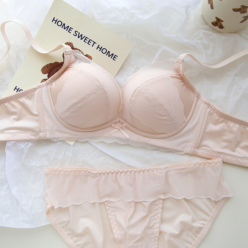 Satin Japanese Style Pure Desire Style Sexy Lace Small Chest Push-up Special Large Bra Without Steel Ring Underwear suit
