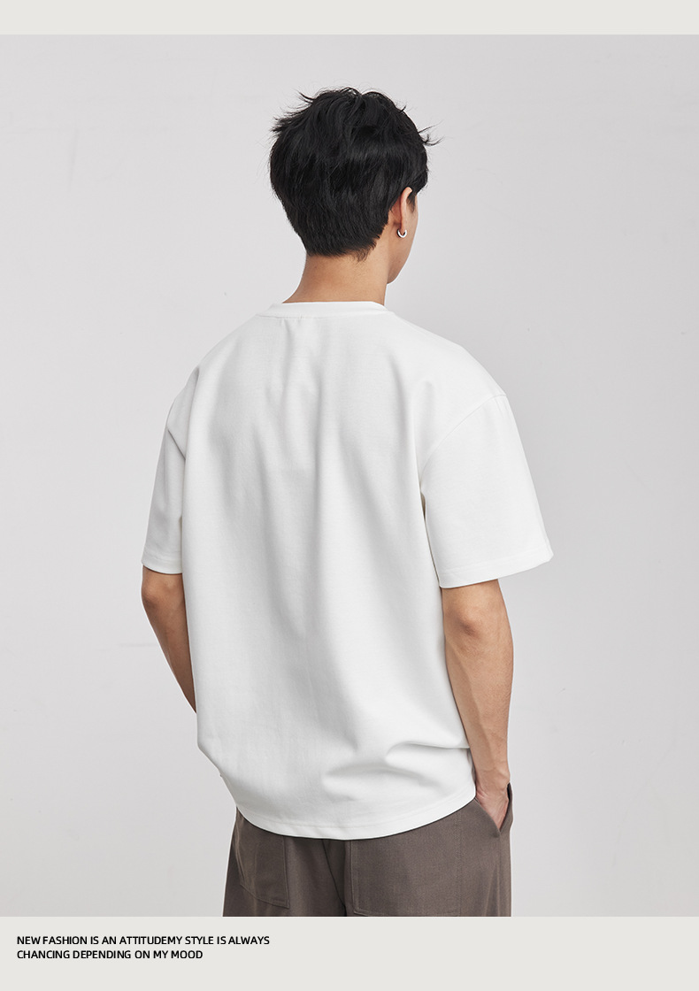 Áo thun nam cổ tròn dáng rộng cotton dày 260g — đen chi tiết 10