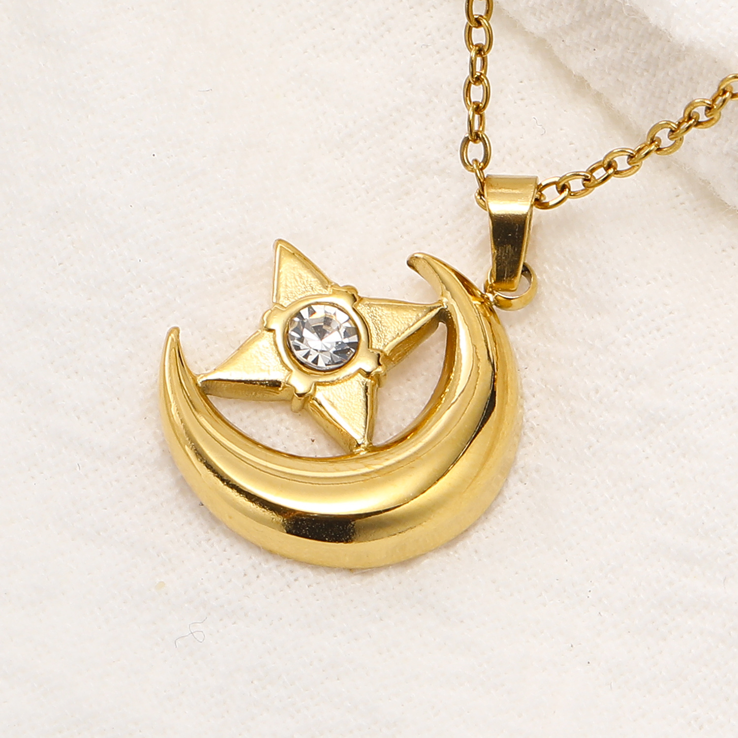 Wholesale Vintage Style Devil's Eye Star Moon Titanium Steel Plating Inlay Zircon Pendant Necklace display picture 3