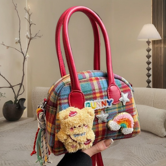 동전 지갑 가방 여성의 2025 새로운 빈티지 귀여운 크로스 바디 백 Maillard 격자 무늬 핸드백 통근 어깨 가방 여성용 가방