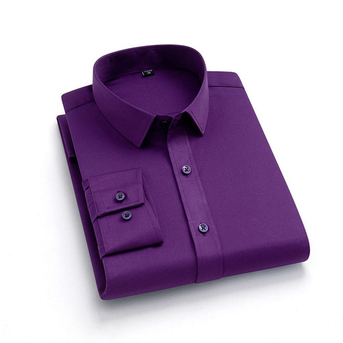 Men's Iron-Free Business Commute Professional Formal Dress Shirt, Plain Color Stretch Breathable Shirt, Men's Long Sleeve, Wholesale