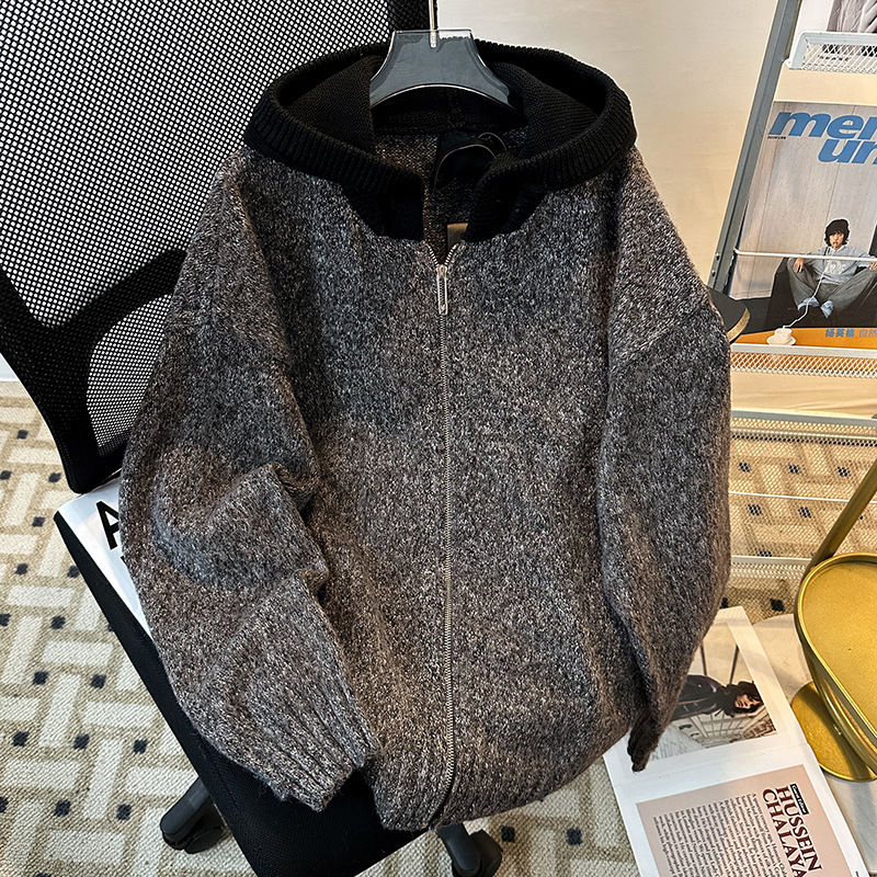 2024 Spring and Autumn Casual All-match Hooded Knitted Sweater Fashionable Loose Instagram Ins Zipper Couple's Trendy Cardigan Jacket