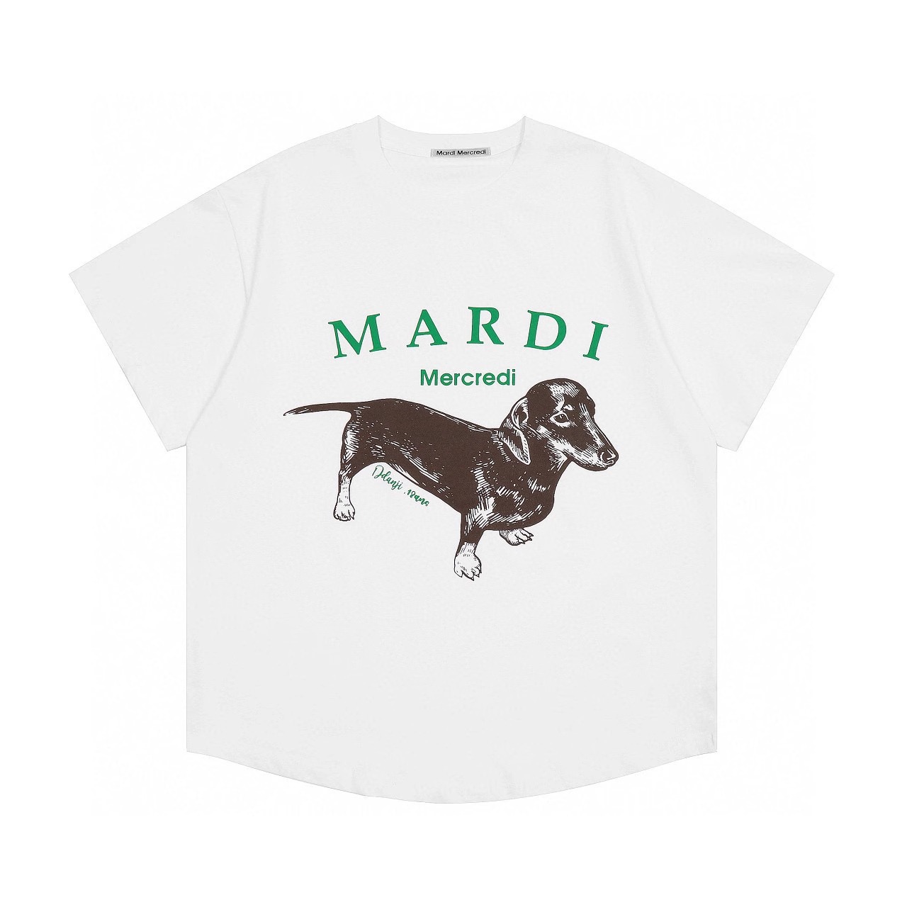 韓国マルディ Tシャツダックスフントレタープリントルーズカジュアルラウンドネック半袖 Tシャツトップ女性用