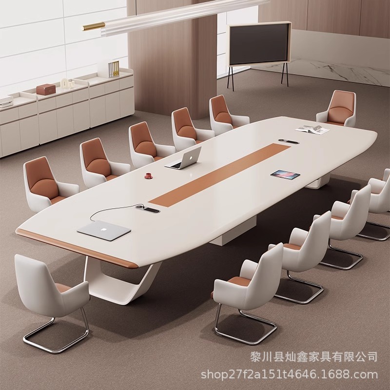 High-End Large and Medium-Sized Conference Table Long Table Simple Modern Light Luxury Negotiation Reception Table Conference Room Office Desk and Chair Combination