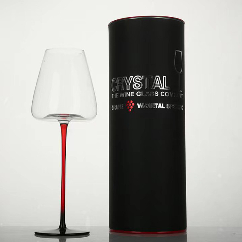 [Embalaje de caja de regalo] Copa de vino tinto de Borgoña, barriga grande, barra roja y negra, copa de vino, copa de vino, cristal de lujo ligero