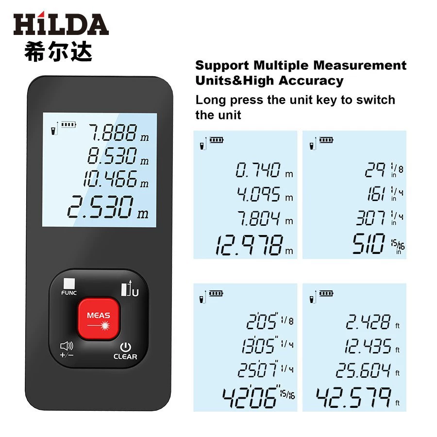 Инфракрасный высокоточный дальномер с красным светом, ручной, для внутреннего и наружного декора, инфракрасное измерение, электронная измерительная линейка