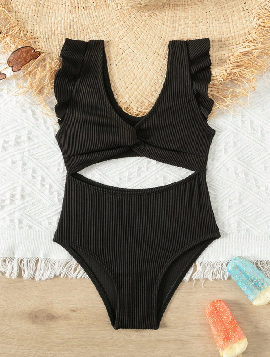 Ein Badeanzug Aus Spitze In Unifarbenem Design Für Damen Und Kind_voghion.com