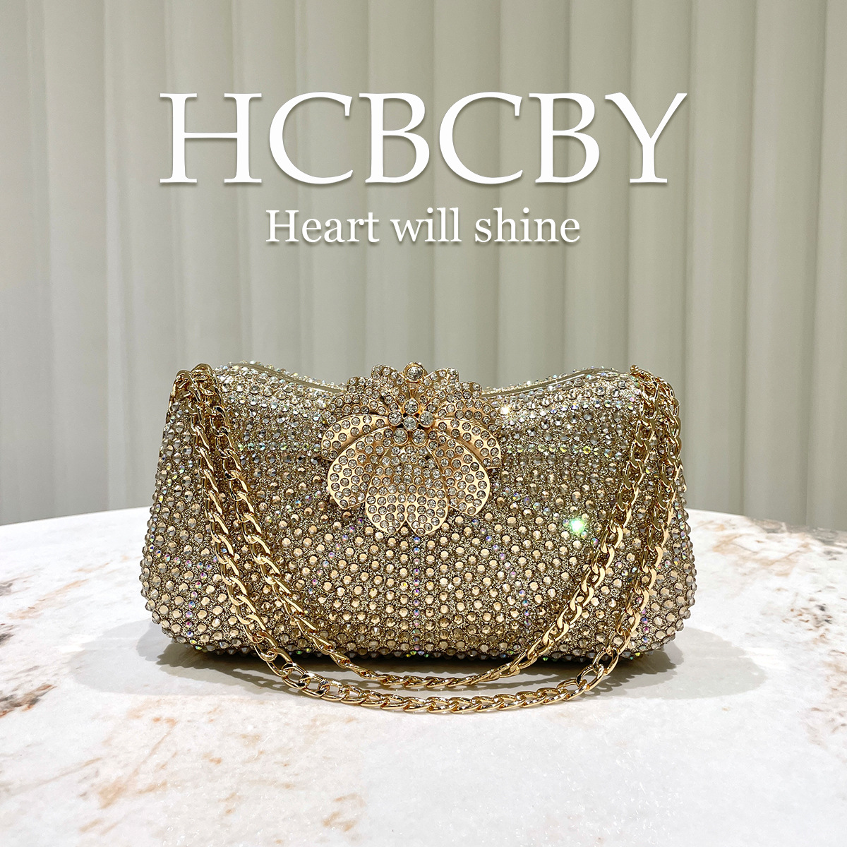 Golden elegant fashionable small clutch bag