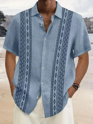 2025 Summer Cross-Border European and American Casual Simple Style Short-Sleeved Loose Retro Cuban-American Shirt—Breathable and Comfortable