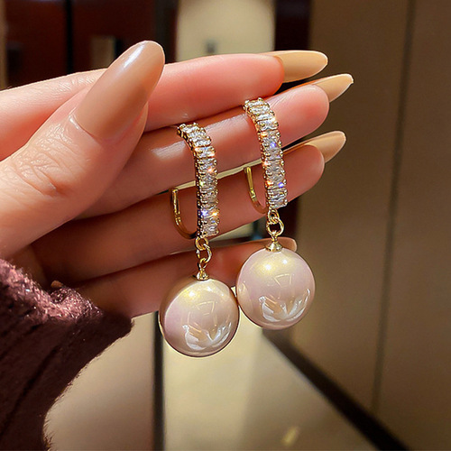 Korean temperament pearl earrings ins simple zircon earrings S925 silver needle high-end internet celebrity earrings for women