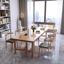 全实木图书馆长条大桌子会议桌椅组合办公长桌工作台原木电脑桌椅