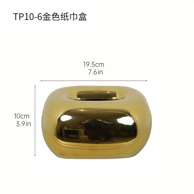 Caja de pañuelos de cerámica dorada minimalista moderna, decoración artística creativa, caja de dibujo de plata para el hogar, decoración de sala de estar