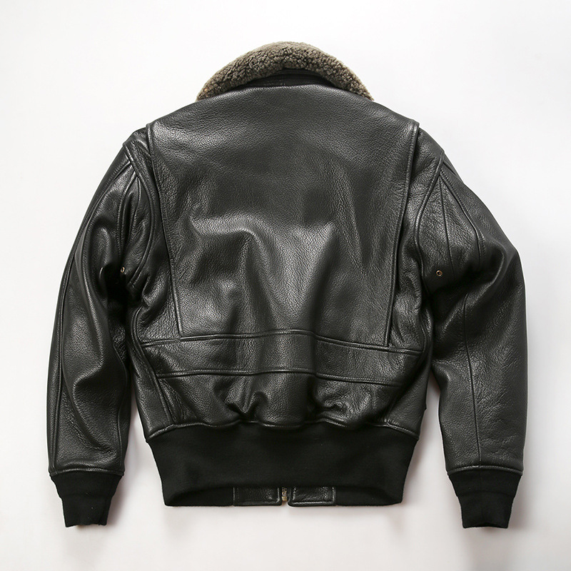 Men’s Genuine Goatskin G1 Bomber Jacket – Detachable Wool Collar, Vintage Flight Style (S-2XL)_voghion.com