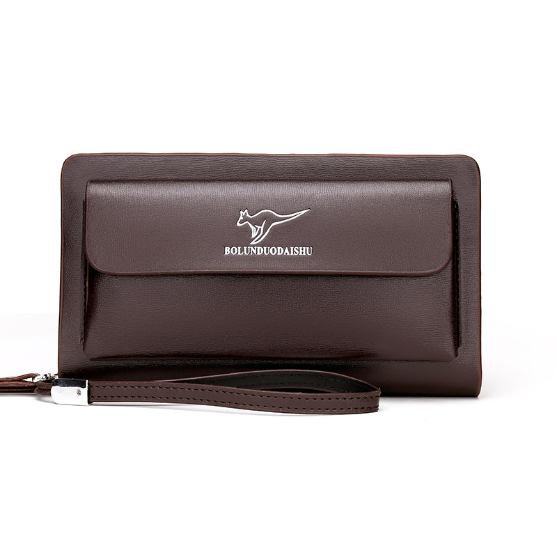 Men's Large Capacity Clutch Bag Double Zipper Long Wallet Stylish Casual Handbag Trendy Mobile Phone Bag Black Brown_voghion.com