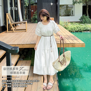 Aiyuan Summer New Plus Size Dress for Curvy Women 100kg Designer Tie Waist Dress 8986