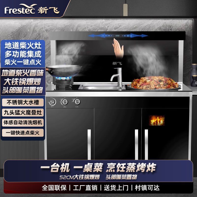 Household Wood Stove for Self-Built Houses and Villas, Smokeless Integrated Range Hood, Disinfectant Gas Stove, Firewood Stove with Automatic Ignition