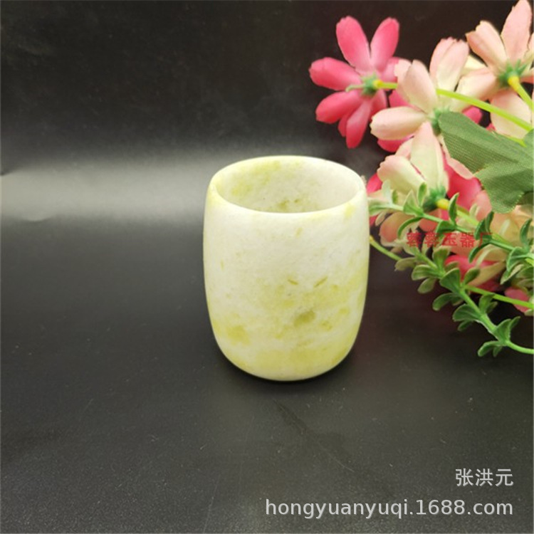 厂家批发贵州翠玉茶杯直筒杯翡翠色玉石杯子蓝田玉酒杯江湖工艺品