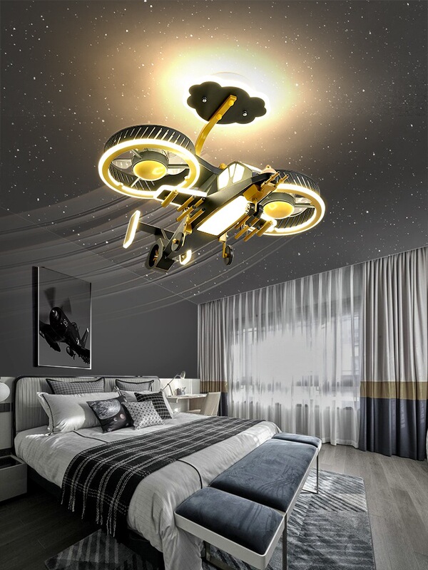 Children's Room aircraft light boy bedroom chandelier creative personality fighter model with fan light boy's room light