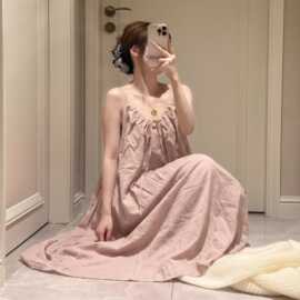 韩系少女粉色无袖吊带睡裙女2026夏季新款大码家居服连衣裙可外穿