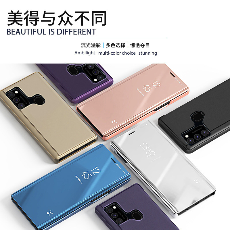 Suitable for Samsung A21s mobile phone case bracket a20 mirror leather case smart sleep A40 creative A51 protective case A10