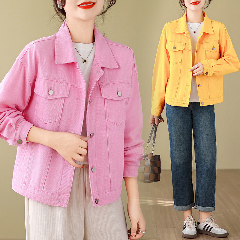 Real Shot of New Denim Jacket for Female Students, Loose Colorful Top, Hong Kong Style Internet Celebrity Casual Jacket Cotton