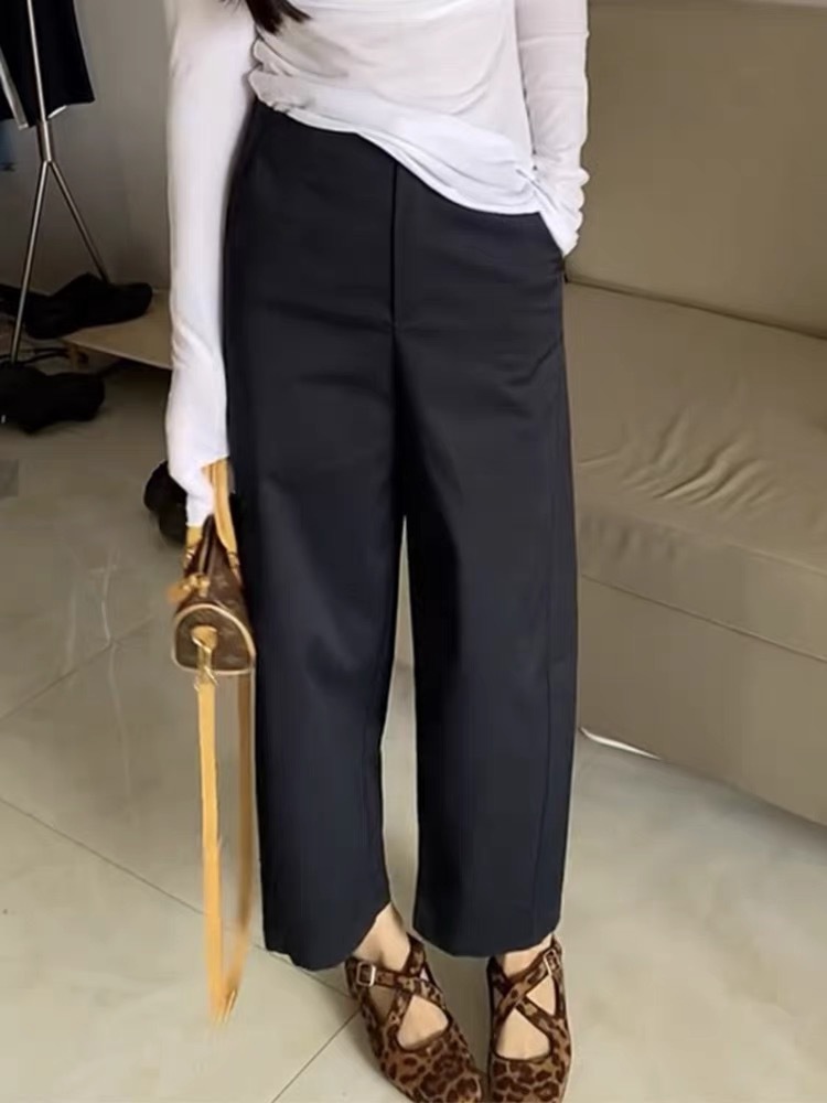 Black Casual Pants for Women, Autumn New Style, Petite High-Waisted, Slimming, Plus-Size, Loose, Versatile, Cropped Straight-Leg Pants