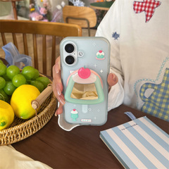 ミントプリンはiPhone14promaxリンゴ13磁気吸引携帯ケース16アイデア15鏡スタンド女性を適用している