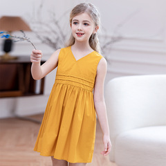 Ono Summer New Collection V-Neck Side Buttoned Dress for Children, Hand-Worked Pleated Casual Dress for Middle and Older Children