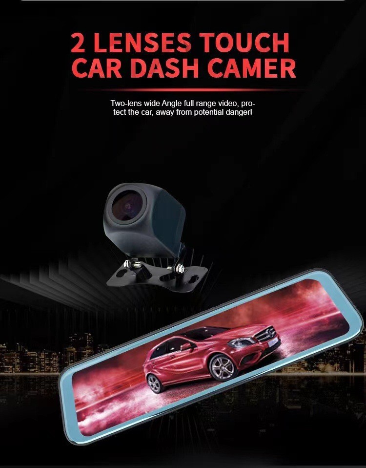 Cross-border hot 4K streaming media 12-inch driving recorder full-screen touch front and rear dual-lens HD video WIFI