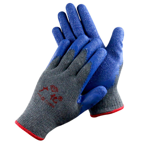 10-pin gray gauze blue latex wrinkle-impregnated gloves anti-slip labor protection gloves anti-cut wrinkled gloves breathable