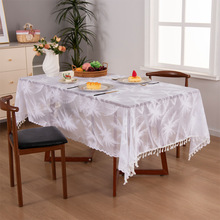 新款簡約白色桌布家用美式提花流蘇花邊長方形餐桌布茶幾台布桌布