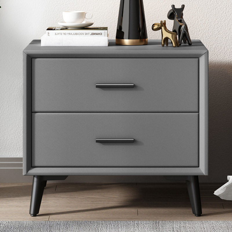 Bedside Table Simple Modern Bedroom Accessible Luxury Leather Soft Bag Ins Scandinavian Solid Wood Drawer Gray 45cm Wide Edge Rω