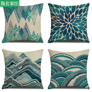 Amazon popular home Ocean Wave Digital printing pillow linen cushion waist pillowcase cross-border exclusive