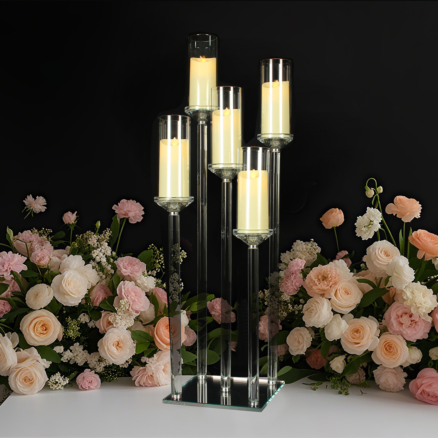 跨境5头水晶烛台酒店婚庆布置道具摆件蜡烛餐桌欧式路引玻璃烛台