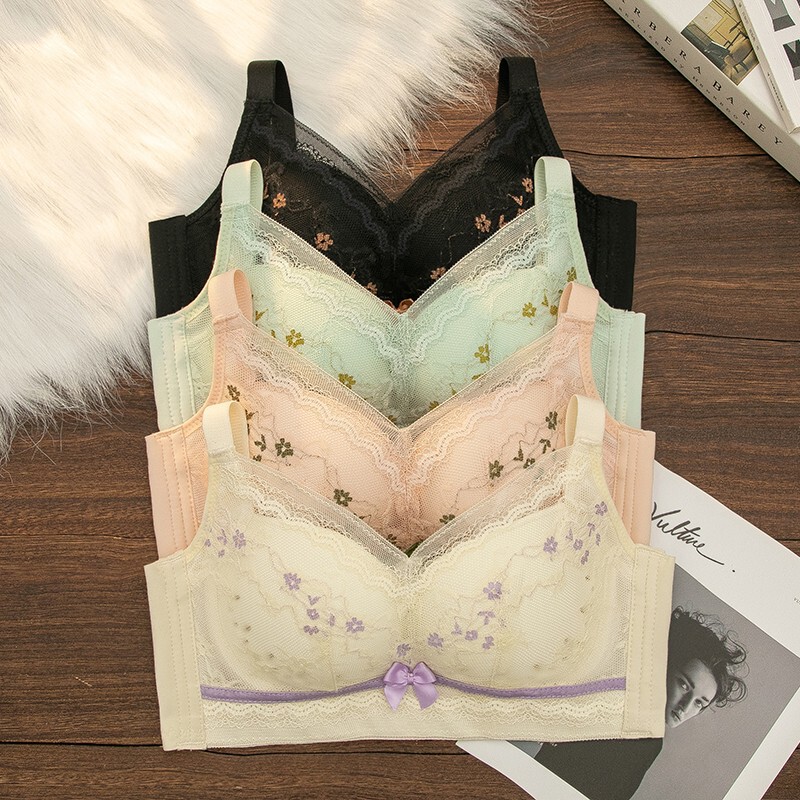 Sexy Contrasting Color Lace Air Conditioning Hole Cup Breathable No Steel Ring Underwear Gathering Adjustable Anti-sagging Thin Bra