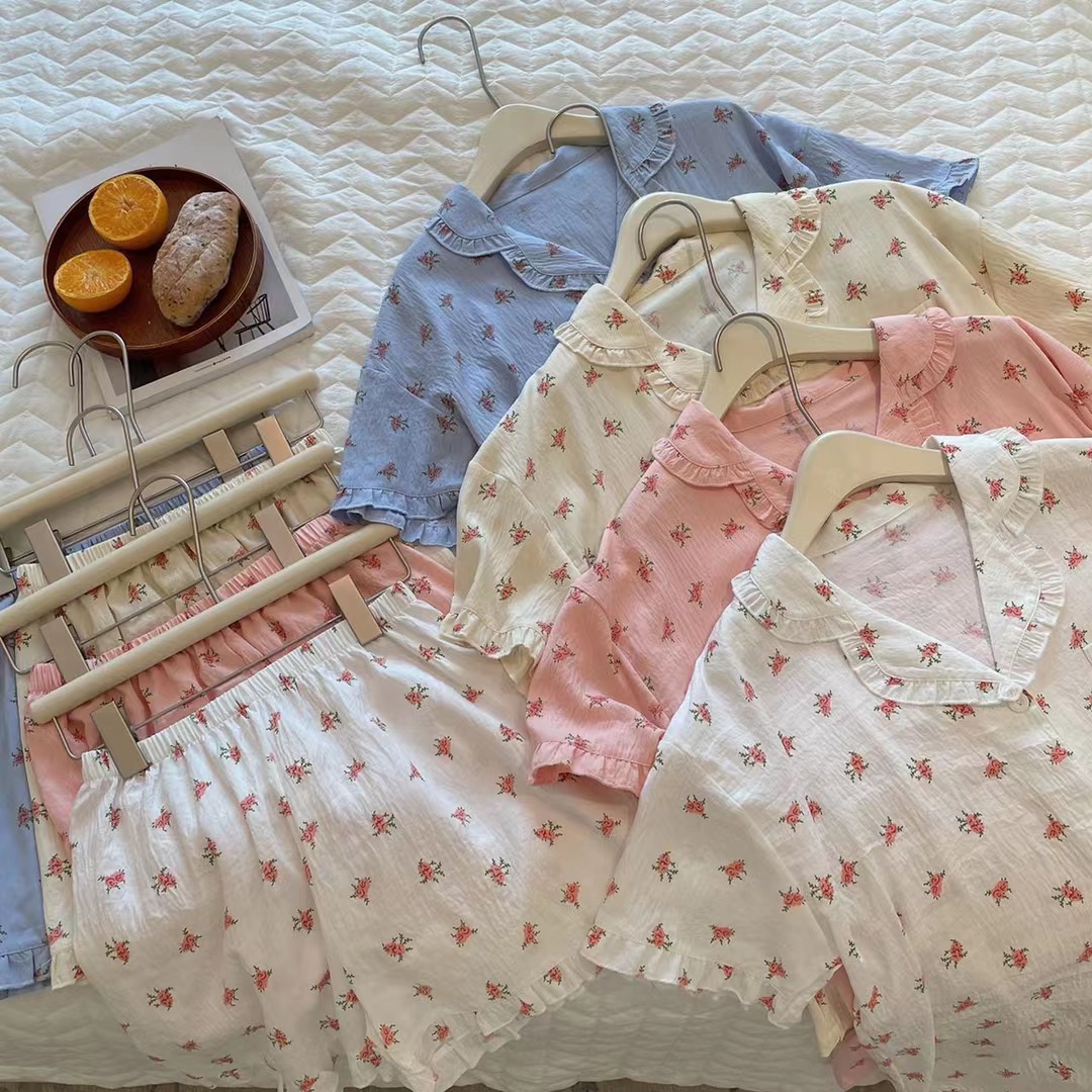 Summer Cool Thin Pajamas Women's Eden Rose Short-sleeved Shorts Quick-drying Breathable Air-conditioning Home Clothes Two-piece Set