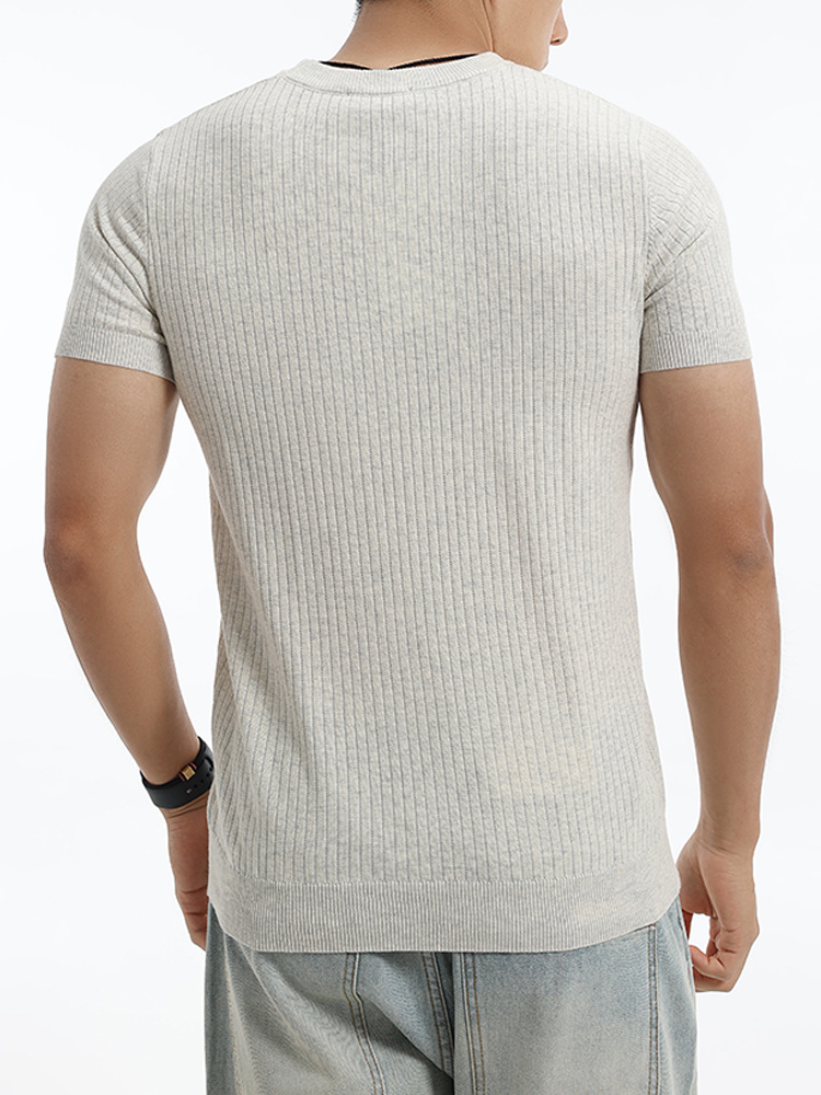 Retro americano cuello redondo agujero tira camiseta de punto de manga corta para hombre 2026 verano ocio transpirable cool jersey hombre