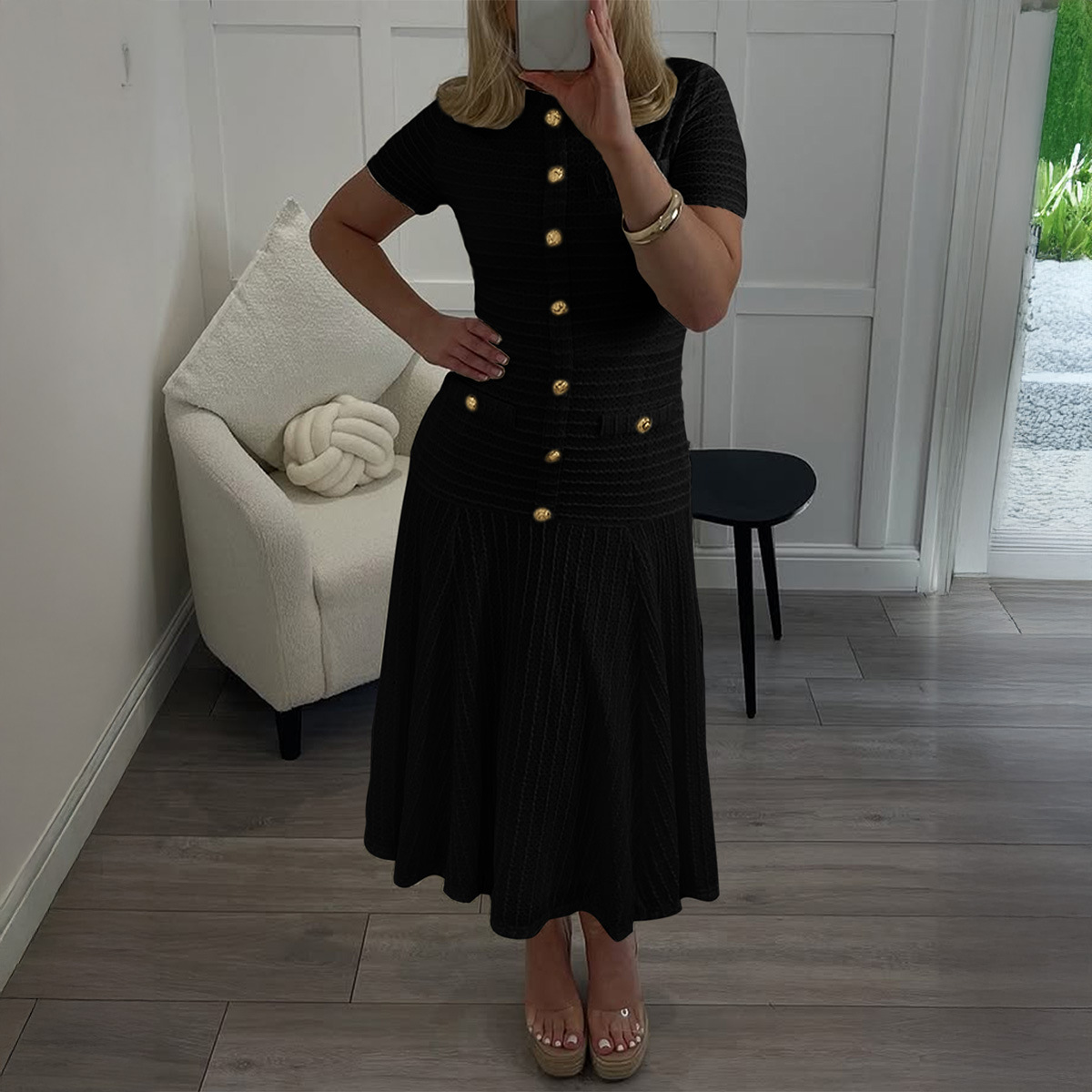 Women's Elegant Short-Sleeve Maxi Dress