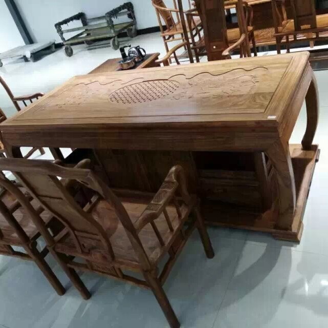沈阳胡桃功夫茶台茶桌家用高端乌金木茶桌实木茶台桌椅工厂私人定