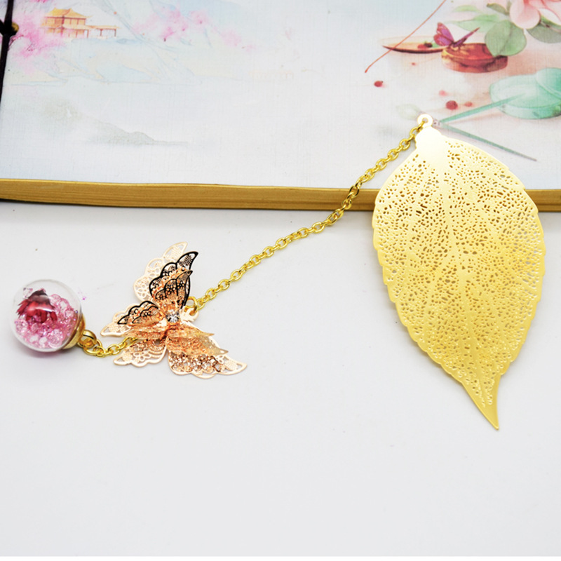 Estilo chino clásico metal pluma marcador lindo material de latón mariposa flor eterna papelería creativa regalo al por mayor