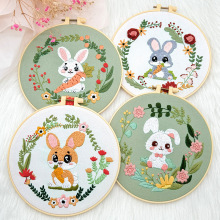 花环兔子挂画鲁绣手工diy刺绣材料包布艺手作绣花初学者小兔批发