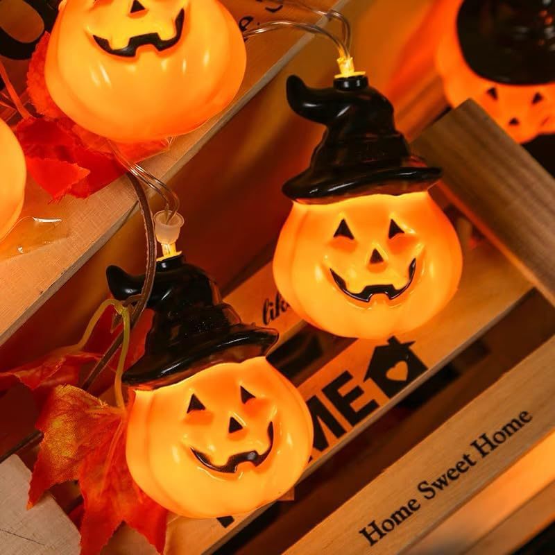 Halloween calabaza string luces fiesta decoración estampada calavera ojo fantasma cabeza murciélago LED batería string luces atmósfera
