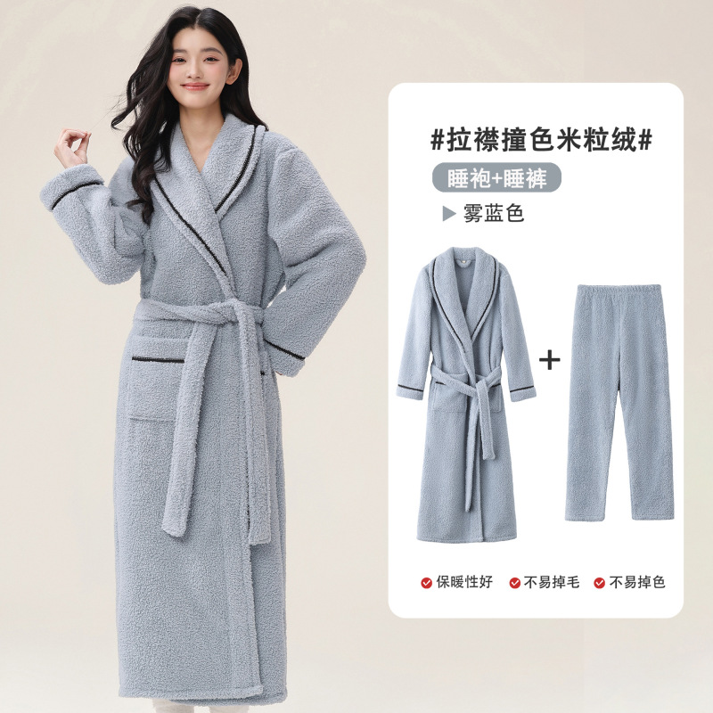 秋冬季加厚珊瑚绒睡袍男大码舒棉绒加绒情侣睡衣家居服浴袍女加长|undefined